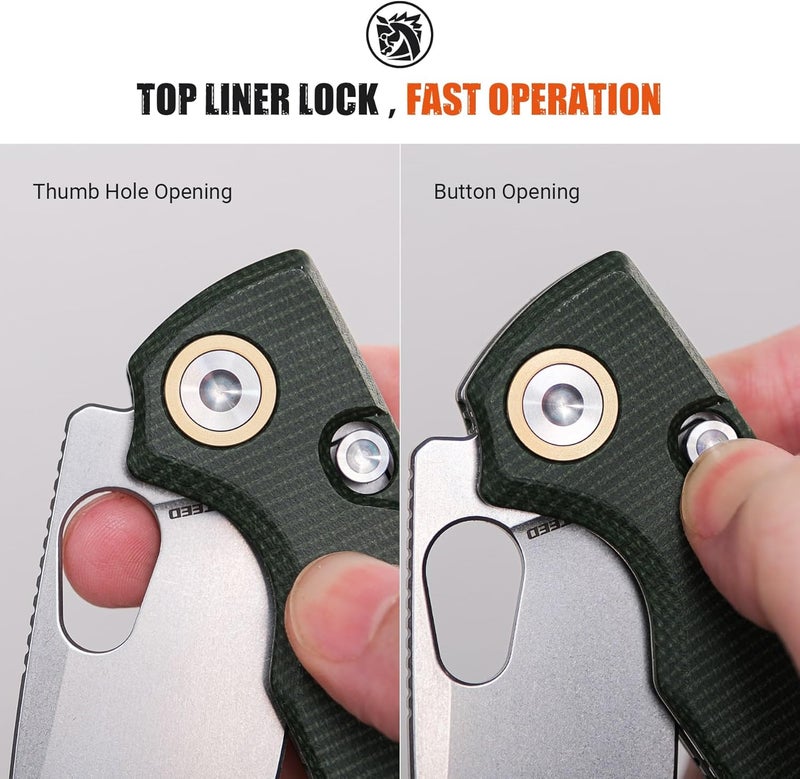 Vosteed EDC Knife, 2.99" 14C28N Steel Wider Blade, Green Micarta Handle Top Liner Lock, Folding Pocket Knives with Clip for Men & Women, Survival Camping - Porcupine A2603 - Image 3
